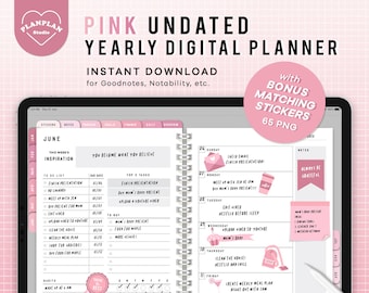 Basic Pink Digital Planner, Pink Blush Color iPad Planner, Undated Goodnotes Planner in Basic Color Theme, Digital Journal, Notability