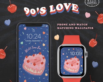 Apple Watch Wallpaper Valentine's Day, Retro Love iPhone Wallpaper, 90s Love Apple Watch Face, My Valentine Wallpaper, Heart Love Background