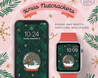 Apple Watch Wallpaper Christmas Globe, iPhone wallpaper Christmas Nutcracker, Apple Watch Face Design in Happy Holiday Xmas Nutcracker Theme