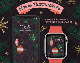 Apple Watch Wallpaper Christmas Ornaments, iPhone wallpaper Christmas Tree, Apple Watch Face Design in Happy Holiday Xmas Nutcracker Theme