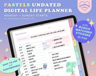Digitale levensplanner, Goodnotes Planner ongedateerd in Pastel, iPad Planner, Pastel Digitale Planner, Portret Maandelijkse Planner, Digitaal Journal