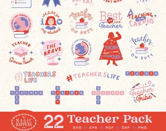 Teacher Pack SVG Bundle, Teachers Vector Cut File, Teacher Vector, Teacher Quotes Cut File Cricut Silhouette, Teachers Graphic, Study SVG