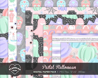 Pastel Halloween Digital Paper, Halloween Digital Paper Seamless, Cute Halloween Paper, Halloween Background, October Digital Paper
