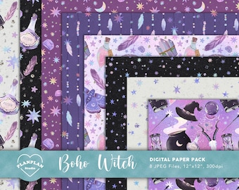 Boho Witch Digital Paper, Halloween Digital Paper Seamless, Witchcraft Pattern Seamless, Halloween Background, Magic Mystic Digital Paper