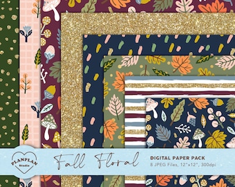 Fall Floral Digital Paper, Hand Drawn Autumn Floral Illustration Seamless, Fall Thanksgiving Pattern Seamless, November Background