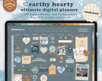 Digital Planner UNDATED, Earthy Hearty Digital Planner, Korean Aesthetic Digital Planner Earthy Tone, Ultimate Digital Planner GoodNotes