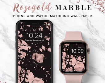 Apple Watch Wallpaper in Rosegold Marmor, iPhone Wallpaper Chic Rosegold, Apple Watch Face Design in Rosegold Foil Marble