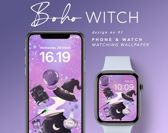 Boho Witch Apple Watch Face, Halloween iPhone Wallpaper, Witch Apple Watch Face, Witchcraft Apple Watch Wallpaper, October Phone Background