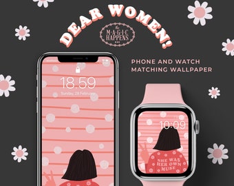 Apple Watch Face Women Empowerment, iPhone wallpaper Womens Day, Apple Watch Wallpaper in Feminist, Hand Drawn Womens March Wallpaper
