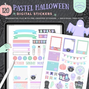Halloween Planner Stickers, Pastel Halloween Digital Stickers, October Planner Sticker for Goodnotes Notability, Cute Spooky Stickers