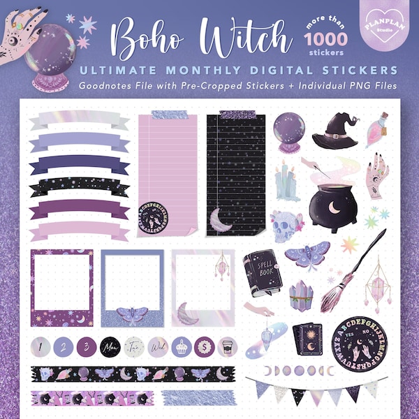 Boho Witch Digital Planner Stickers, October Monthly Digital Stickers, Halloween Stickers, Goodnotes Stickers, iPad Planner, October Planner