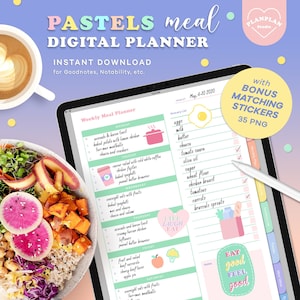 Digital Meal Planner in Pastel, Meal Planner Templates, Quarantine Meal Planner, Digital Recipe Book, Digital Meal Notebook, Pastel Planner