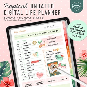 Undated Digital Planner, Tropical Digital Life Planner, Floral Goodnotes Planner, iPad Planner, Digital Journal, Goodnotes Notability