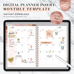 Monthly Planner Inserts for Digital Planner or Digital Journal Goodnotes, iPad Digital Planner Inserts, Digital Journal Inserts
