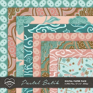 Papel digital Pastel Batik, padrão tradicional de Batik, padrão étnico de Batik, fundo de Batik javanês, Batik indonésio, ornamento de Batik