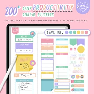 Adesivi Digital Planner per produttività giornaliera per GoodNotes, Note adesive digitali, adesivi per pianificatore di produttività per Digital Planner, Etichette