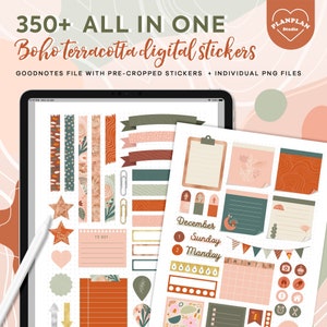 Boho Terracotta Digital Planner Stickers, All in One Goodnotes Digital Stickers in Abstract Terracotta, Hand Drawn Digital Planner Stickers