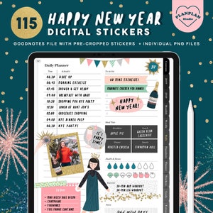 Glittery New Year Planner Stickers, Happy New Year Digital Stickers, Planner Stickers for Goodnotes Notability