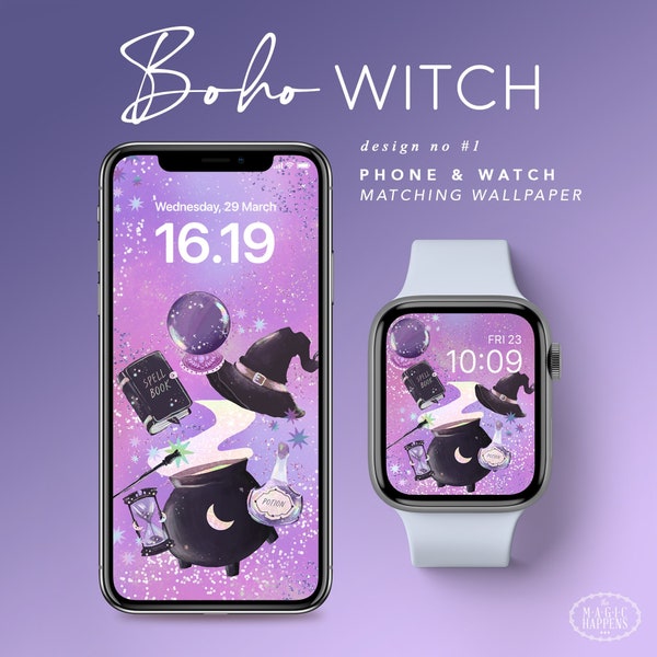 Visage de montre d’Apple de sorcière de Boho, fond d’écran d’iPhone d’Halloween, visage de montre d’Apple de sorcière, fond d’écran d’Apple Watch de sorcellerie, fond de téléphone d’octobre