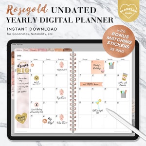 Digital Planner, iPad Planner, Goodnotes Planner, Rosegold Marble Digital Planner, Undated Digital Journal, Notability, Goodnotes Template