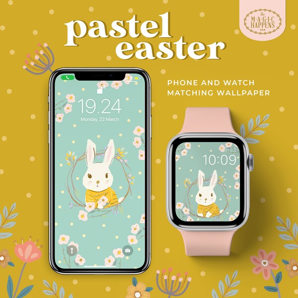 Apple Watch Face Easter, Apple Watch Wallpaper in Pastel Easter, iWatch wallpaper, Hand Drawn Cute Easter Egg iPhone Wallpaper Watchface