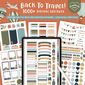 Back to Travel Digital Planner Stickers, Wanderlust Monthly Digital Stickers, Goodnotes Sticker iPad Planner in Holiday Vacation