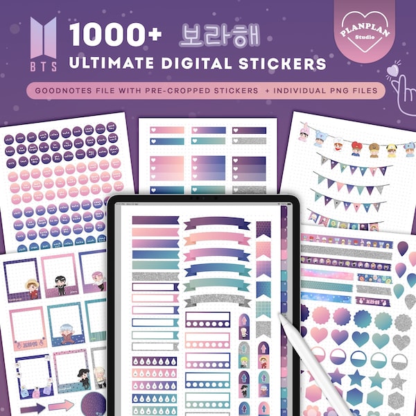 Kpop Digital Planner Stickers, Bangtan Monthly Digital Stickers, Goodnotes Sticker iPad Planner in Kpop Idol Theme, Army Borahae Sticker