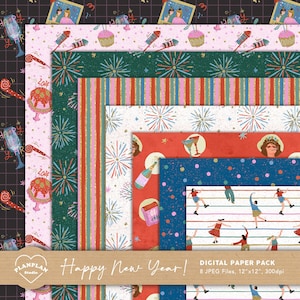Neujahr digitales Papier, handgezeichnete glitzernde Neujahr Illustration nahtloser Hintergrund, Silvester digitales Papier, Januar Muster