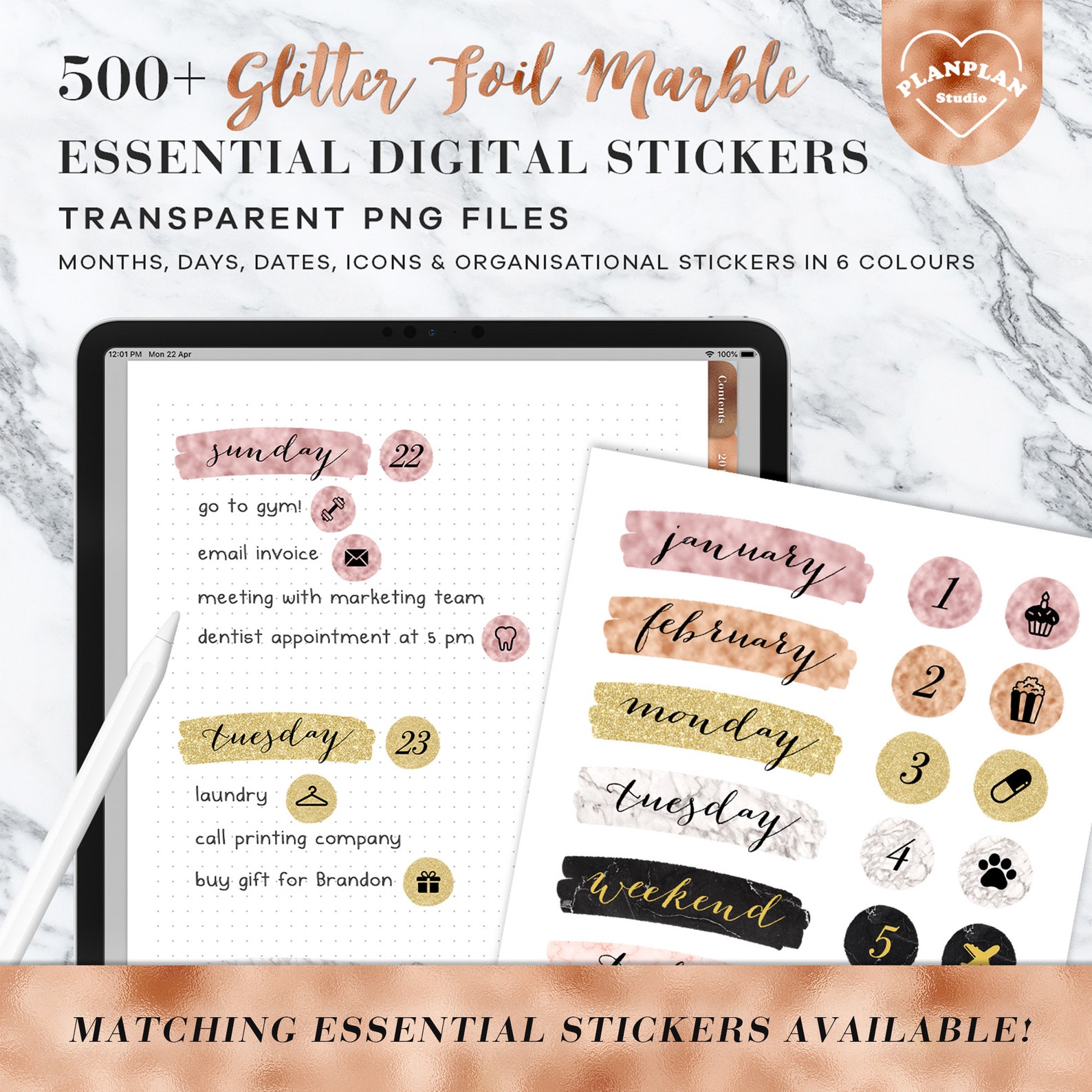 Digital Planner, iPad Planner, Goodnotes Planner, Rosegold Marble ...