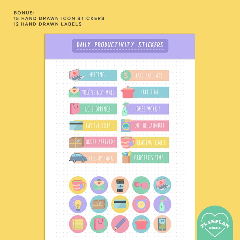 Daily Productivity Digital Planner Stickers for Goodnotes Etsy