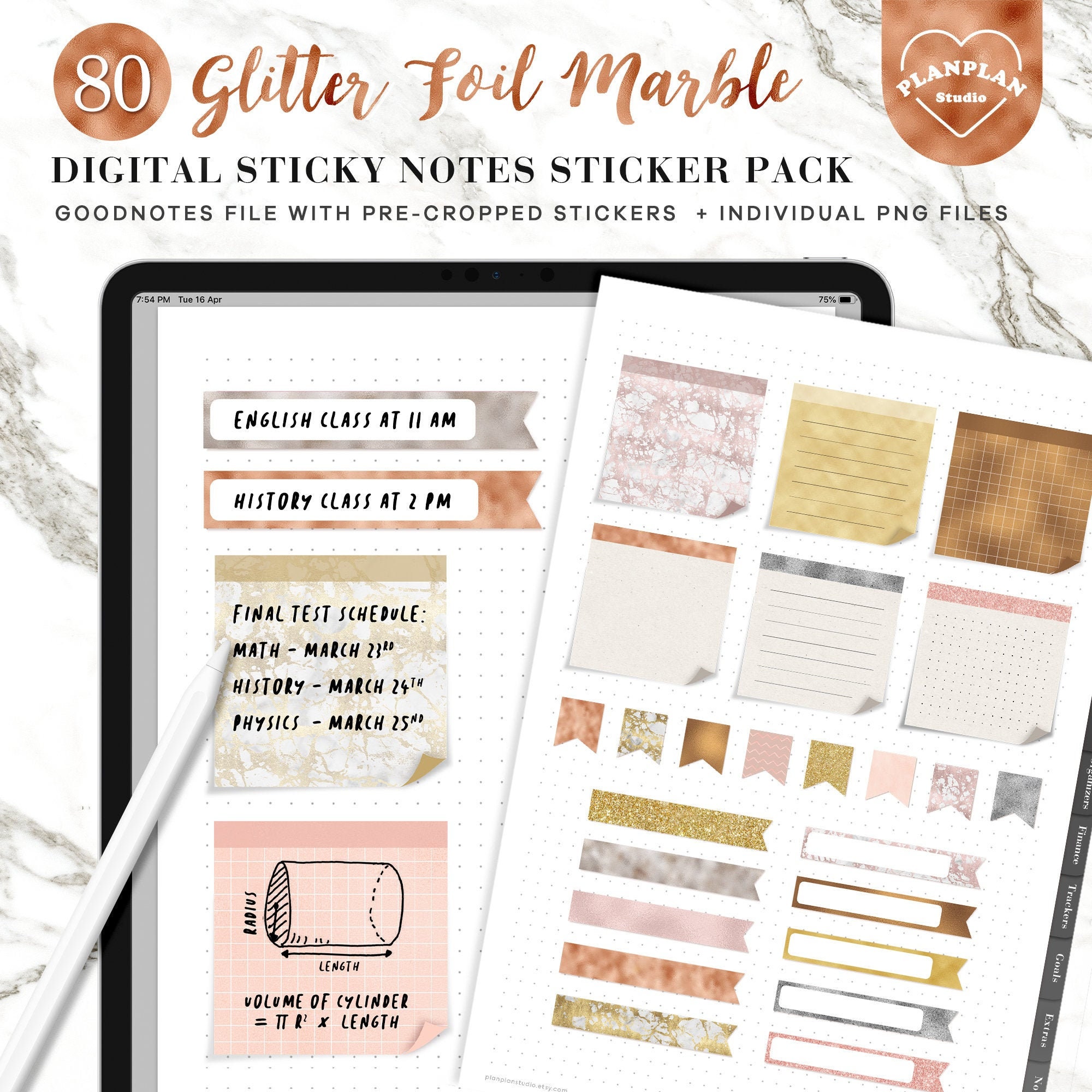 Digital Planner Stickers for GoodNotes in Rosegold Marble, Digital Sticky Notes Planner Stickers, Planner Stickers for Digital Planner