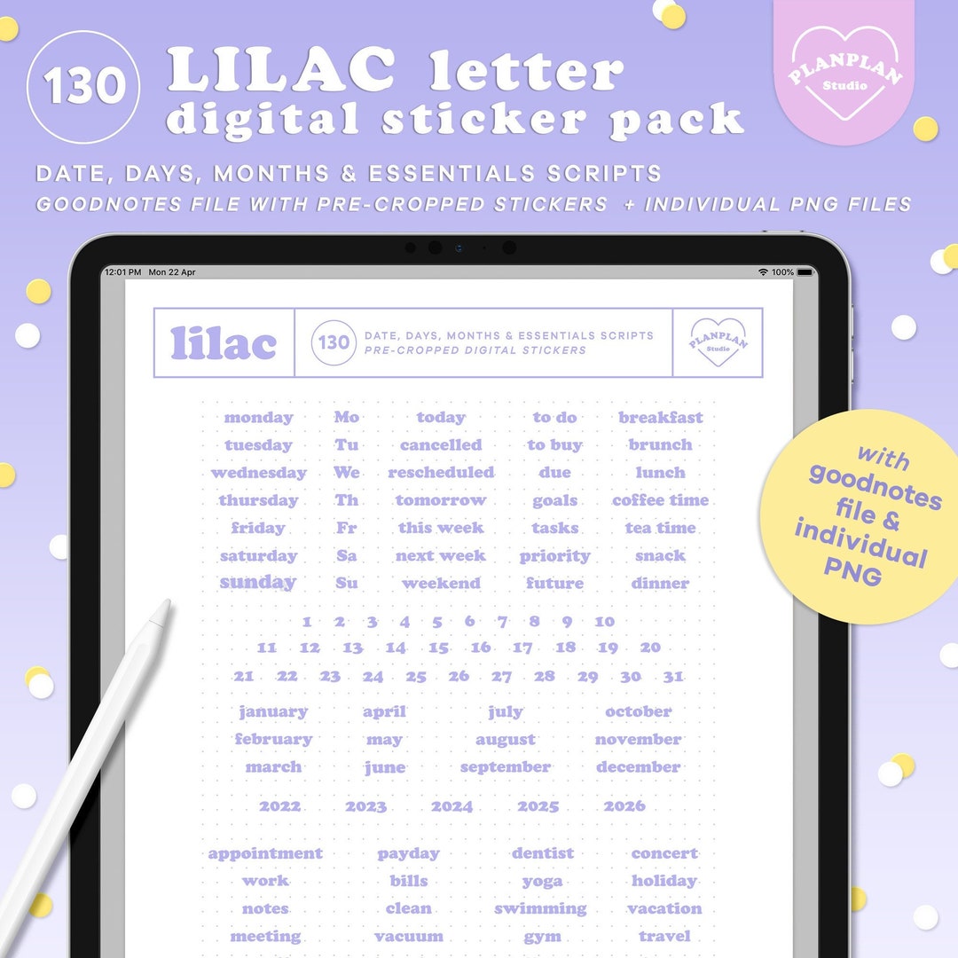 Sticker Note Lilac Lilac Pastel Letter Digital Stickers, Essentials Planner Stickers ...