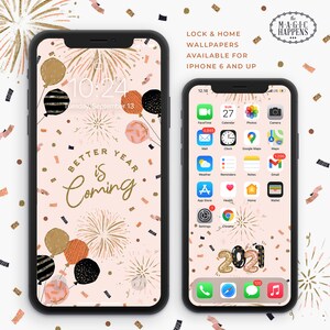 May include: A pink and gold iPhone wallpaper with a design of fireworks, balloons, and confetti. The text "Better Year is Coming" is in the center of the design. The time is 10:24 and the date is Tuesday, September 13. The wallpaper is available for iPhone 6 and up.