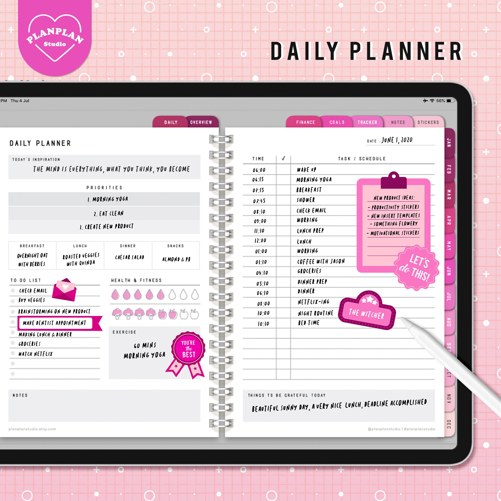 Basic Pink Digital Planner, Magenta Color iPad Planner, Fuschia Undated ...