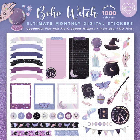 Boho Witch Digital Planner Stickers, October Monthly Digital Stickers, Halloween Stickers, Goodnotes Stickers, iPad Planner, October Planner