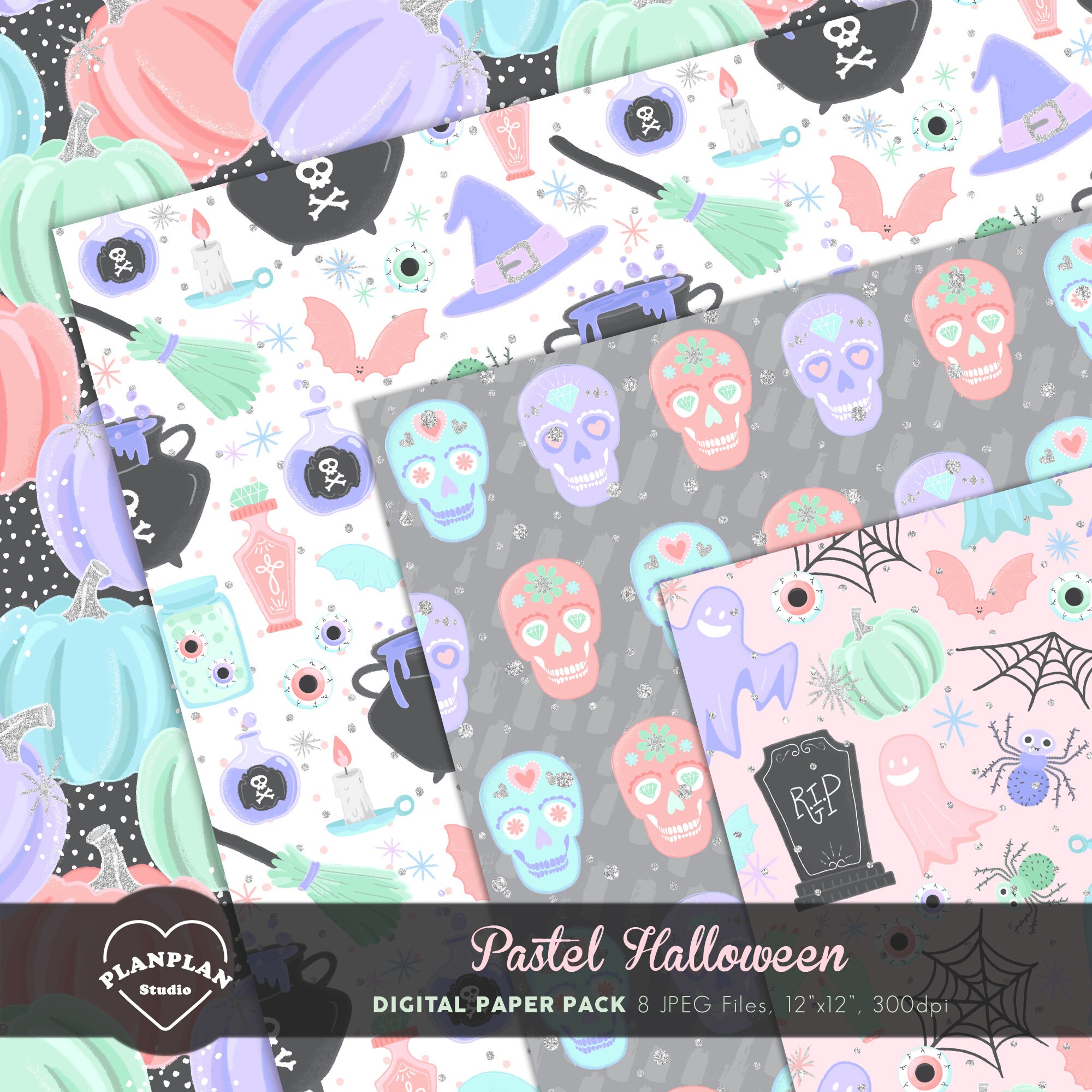 Pastel Halloween Digital Paper, Halloween Digital Paper Seamless, Cute ...