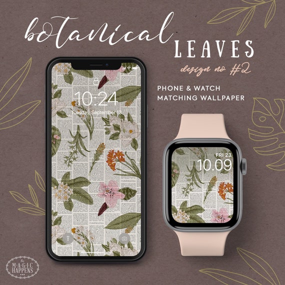 Apple Watch Wallpaper Botanical Leaves #2, Aesthetic  Wallpaper Watch Face, Earthy Tone iPhone Wallpaper, Tropical Leaves Wallpaper