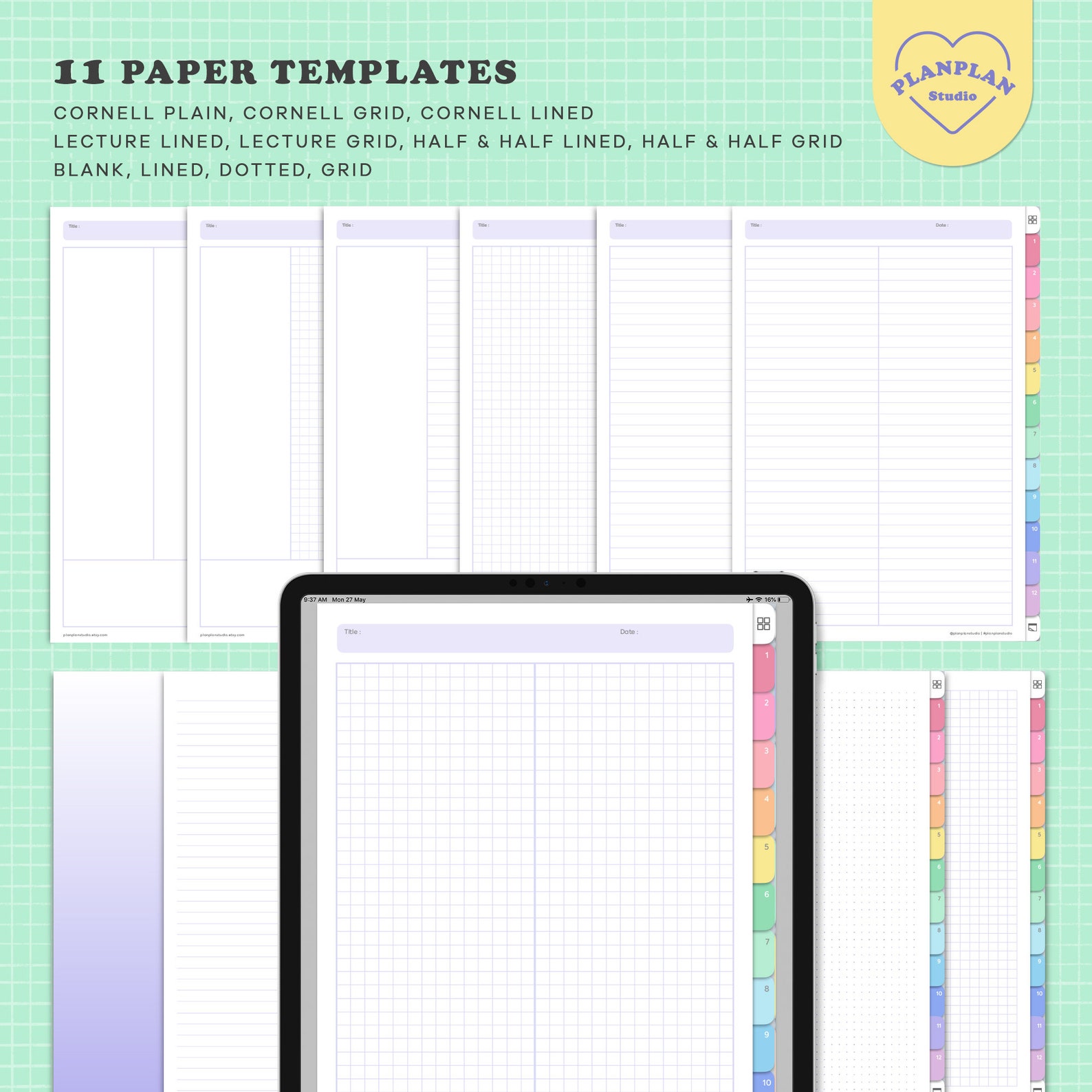 12 Tab Digital Notebook in Pastel Colors Hyperlink PDF - Etsy