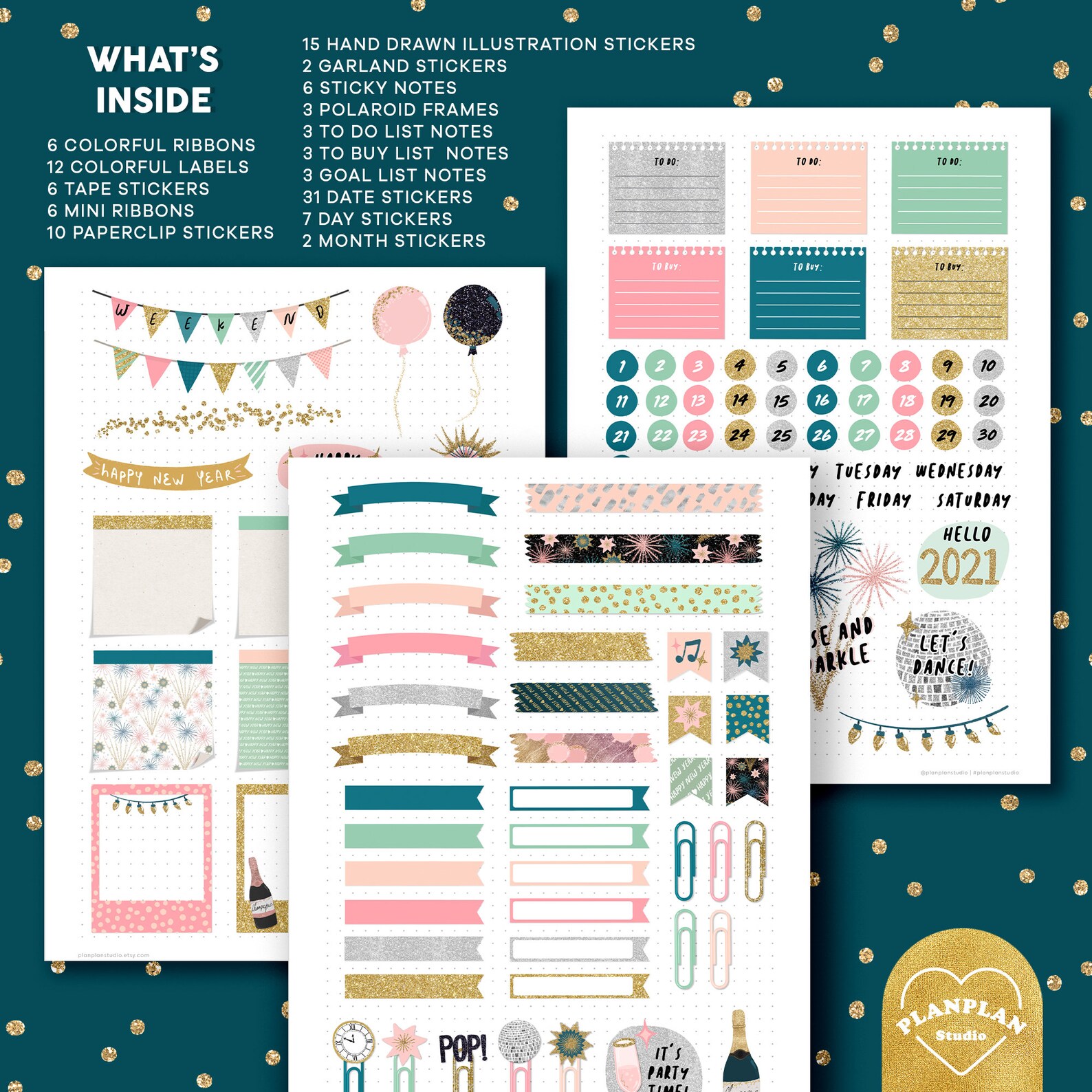 Glittery New Year Planner Stickers Happy New Year Digital | Etsy