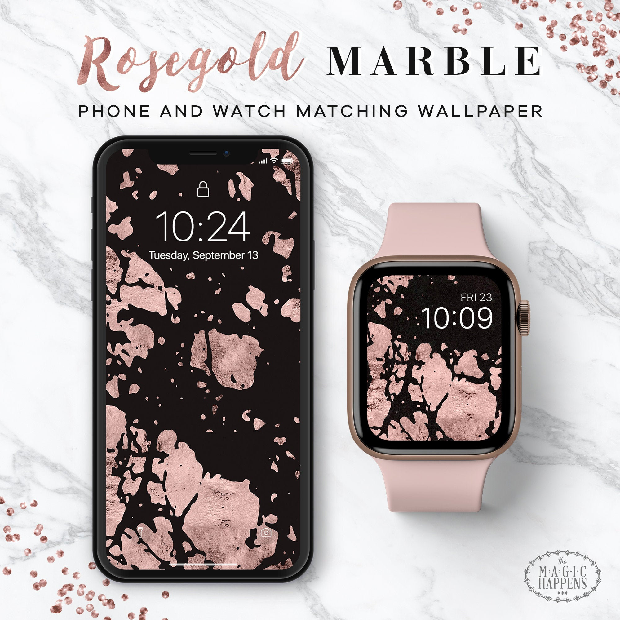 Apple Watch Wallpaper In Rosegold Marble Iphone Wallpaper Etsy