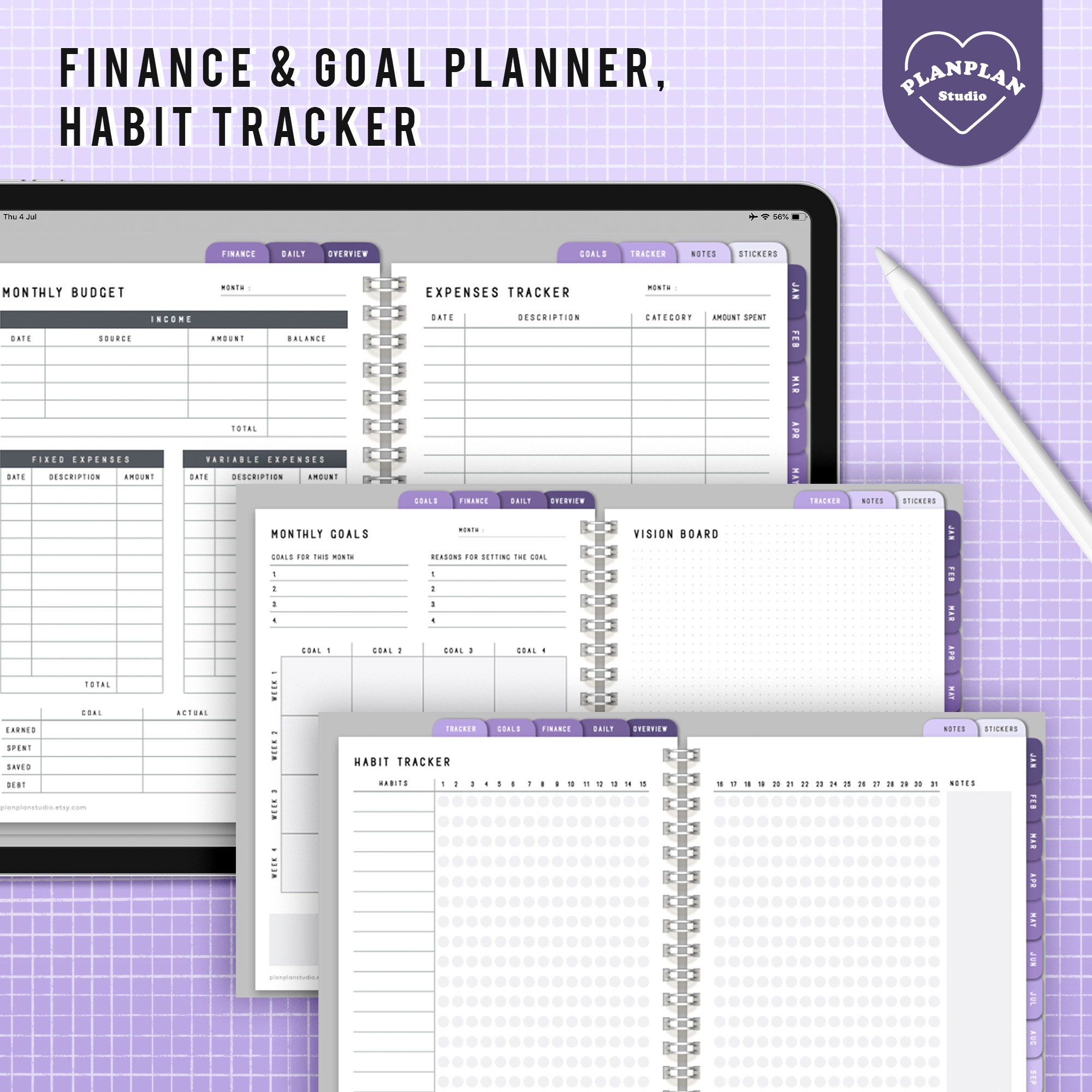 Basic Lilac Digital Planner, Purple Lavender Color iPad Planner ...