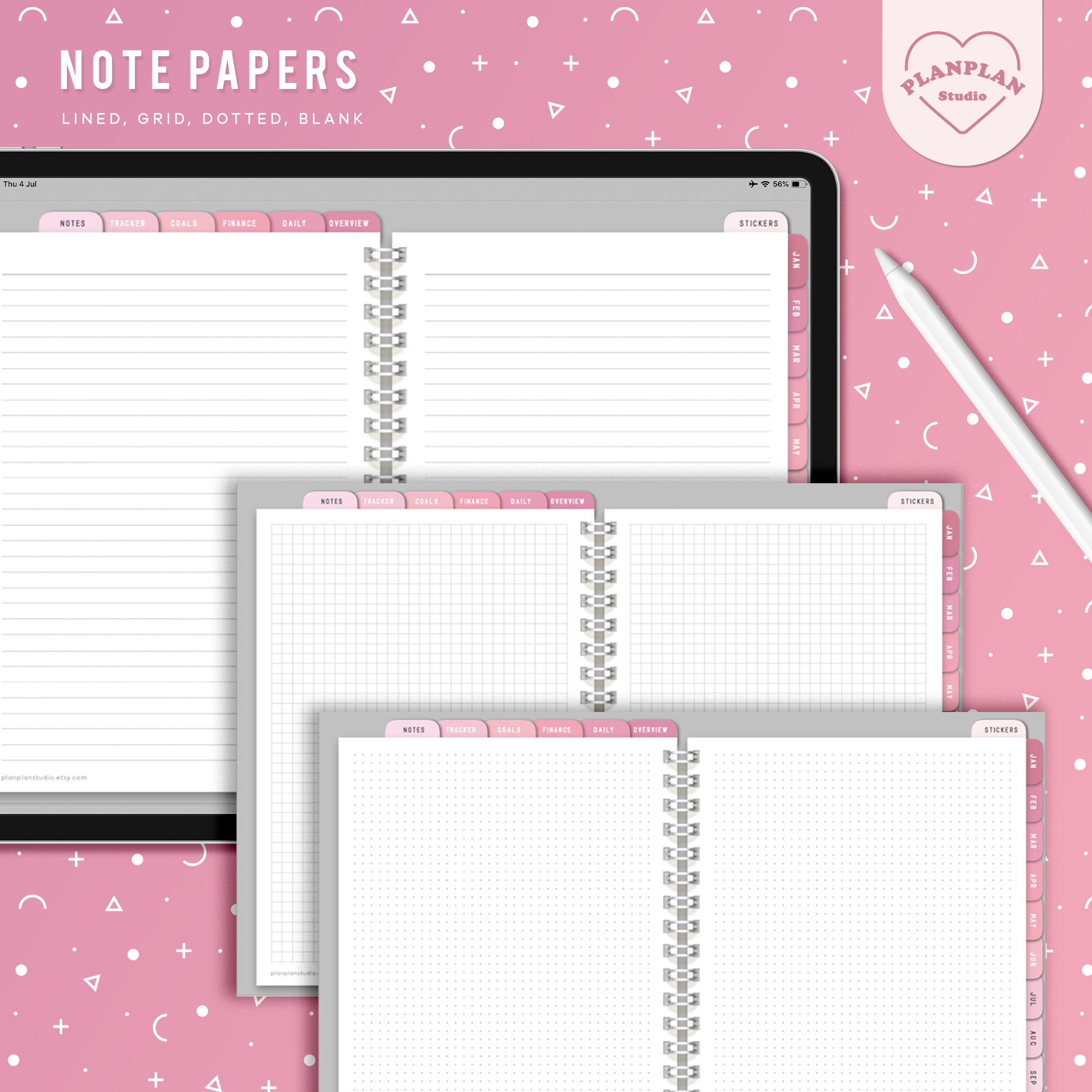 Basic Pink Digital Planner, Pink Blush Color iPad Planner, Undated ...