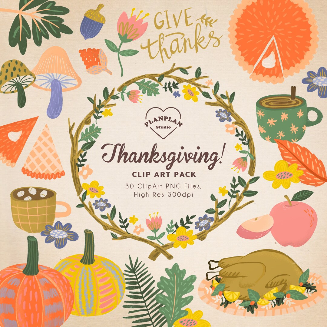 Thanksgiving Clip Art, Hand Drawn Thanksgiving Illustration