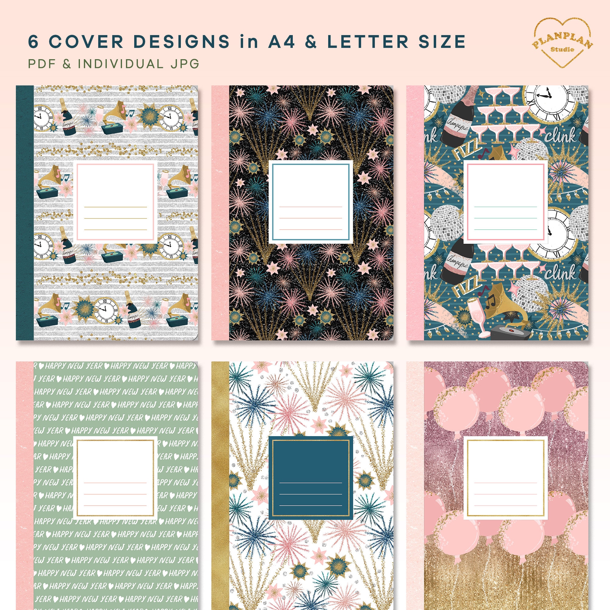 Glittery New Year Digital Planner Cover, New Year Notebook Cover ...