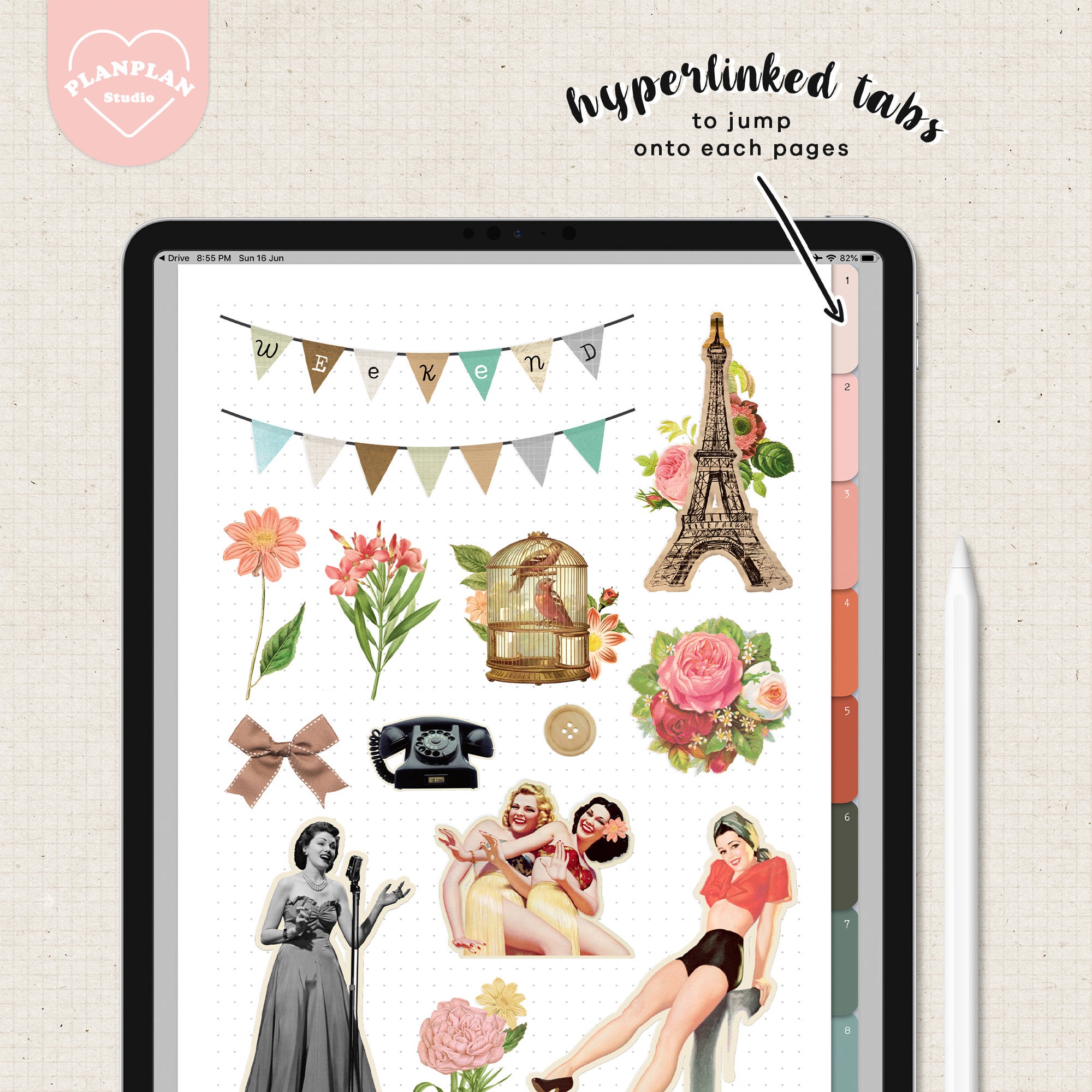 Vintage Scrapbook Digital Planner Sticker, All in One Goodnotes Digital ...