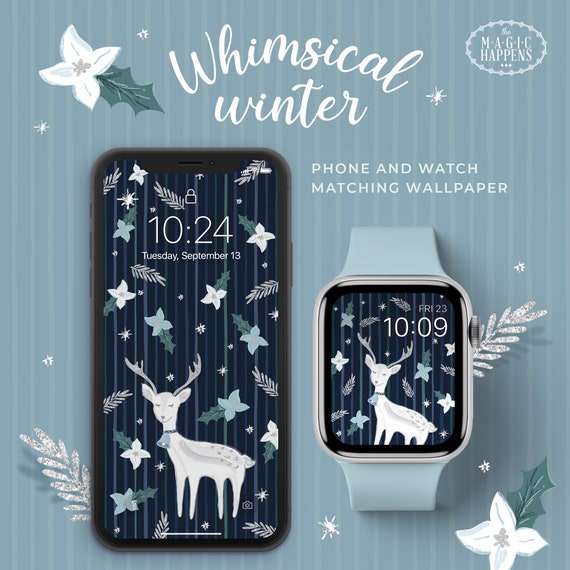 Apple Watch Wallpaper Whimsical Winter, iPhone wallpaper Winter, Apple Watch Face Design in Winter Theme, Christmas Reindeer Apple Wallpaper