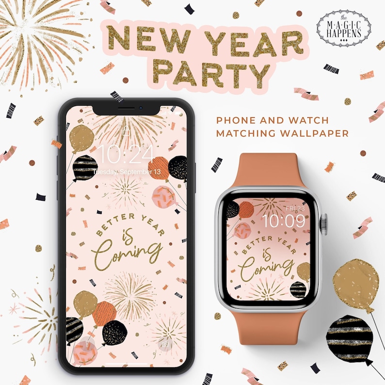 Apple Watch Wallpaper New Year, iPhone wallpaper Happy New Year's Party, Glittery Apple Watch Face Design, New Year Apple Wallpaper image 1