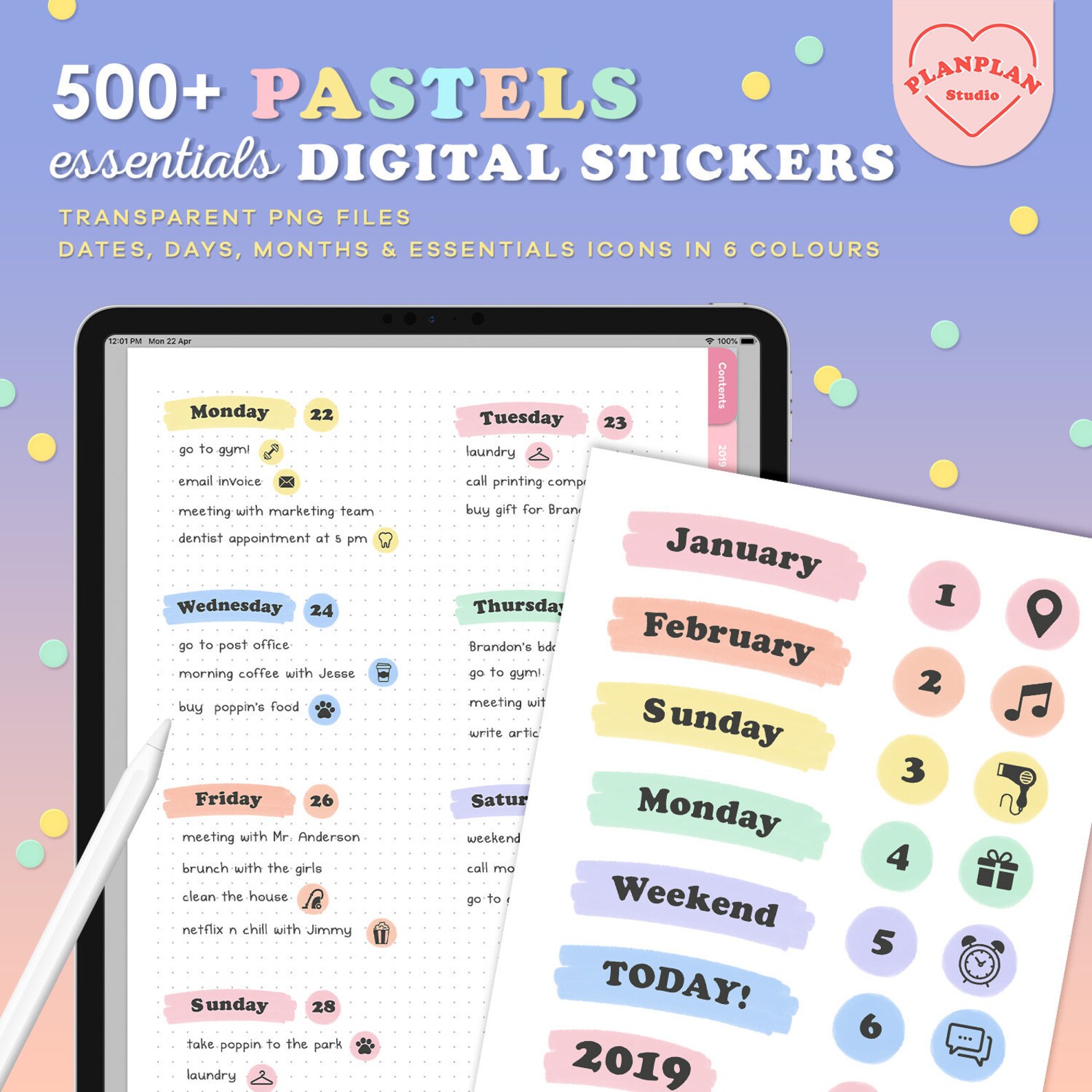 Digital Planner Stickers Pastels Months Weekdays Numbers - Etsy