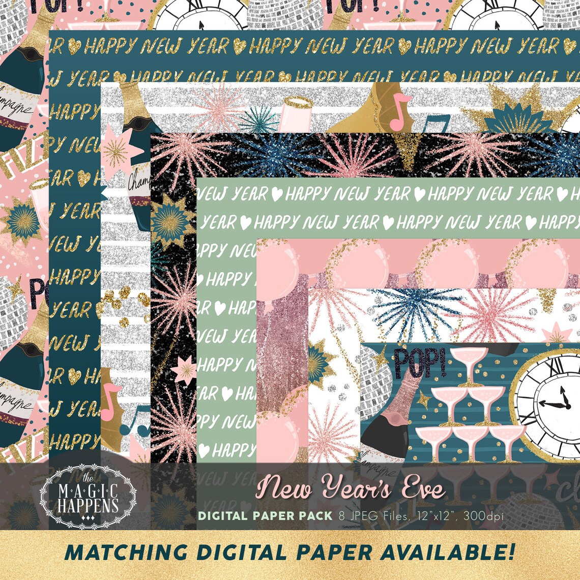 Glittery New Year Planner Stickers, Happy New Year Digital Stickers ...