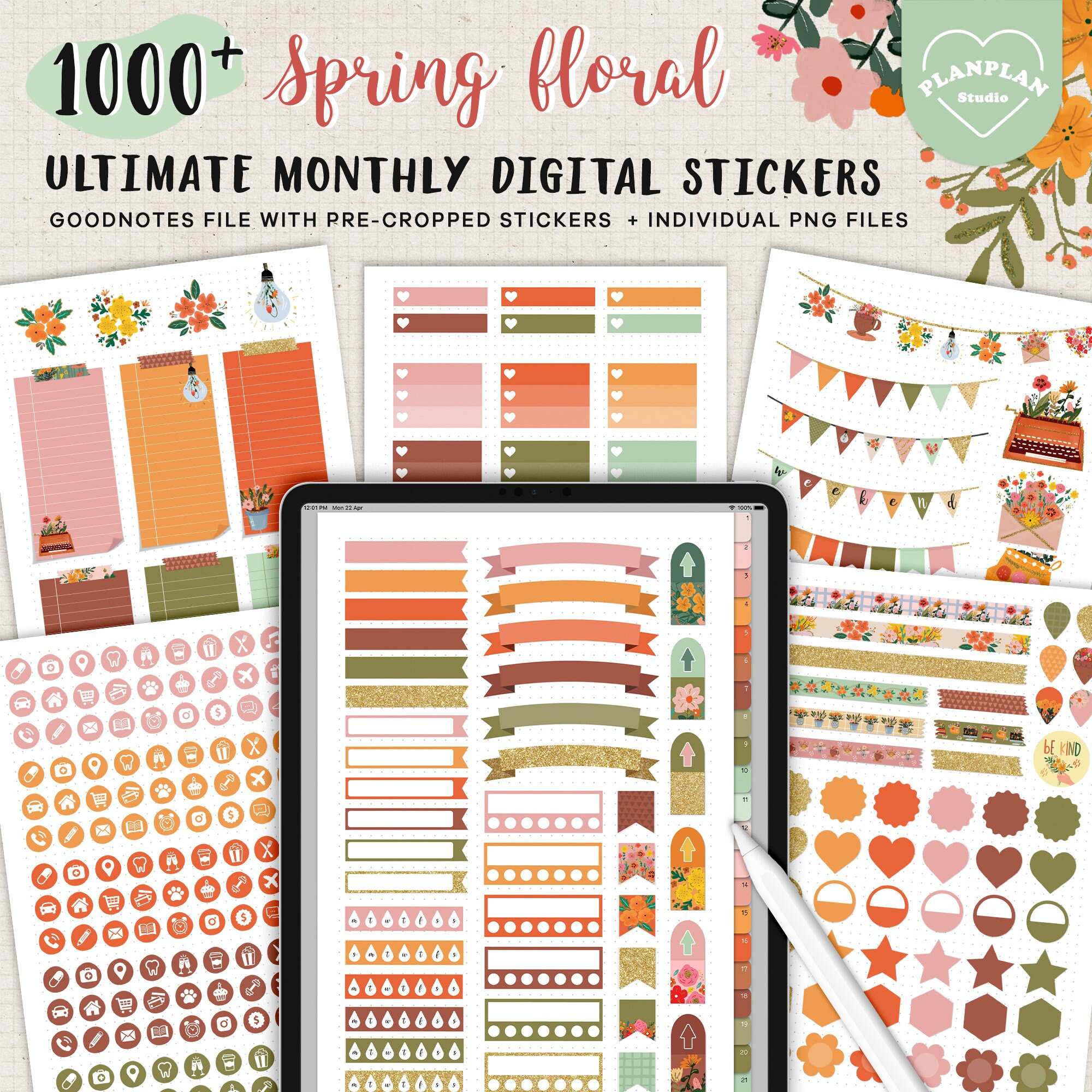 Spring Floral Digital Planner Stickers, Ultimate Monthly Sticker for ...